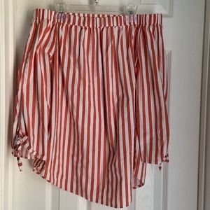 Orange and White Striped Off-the-shoulder shirt with three quarter tie sleeves